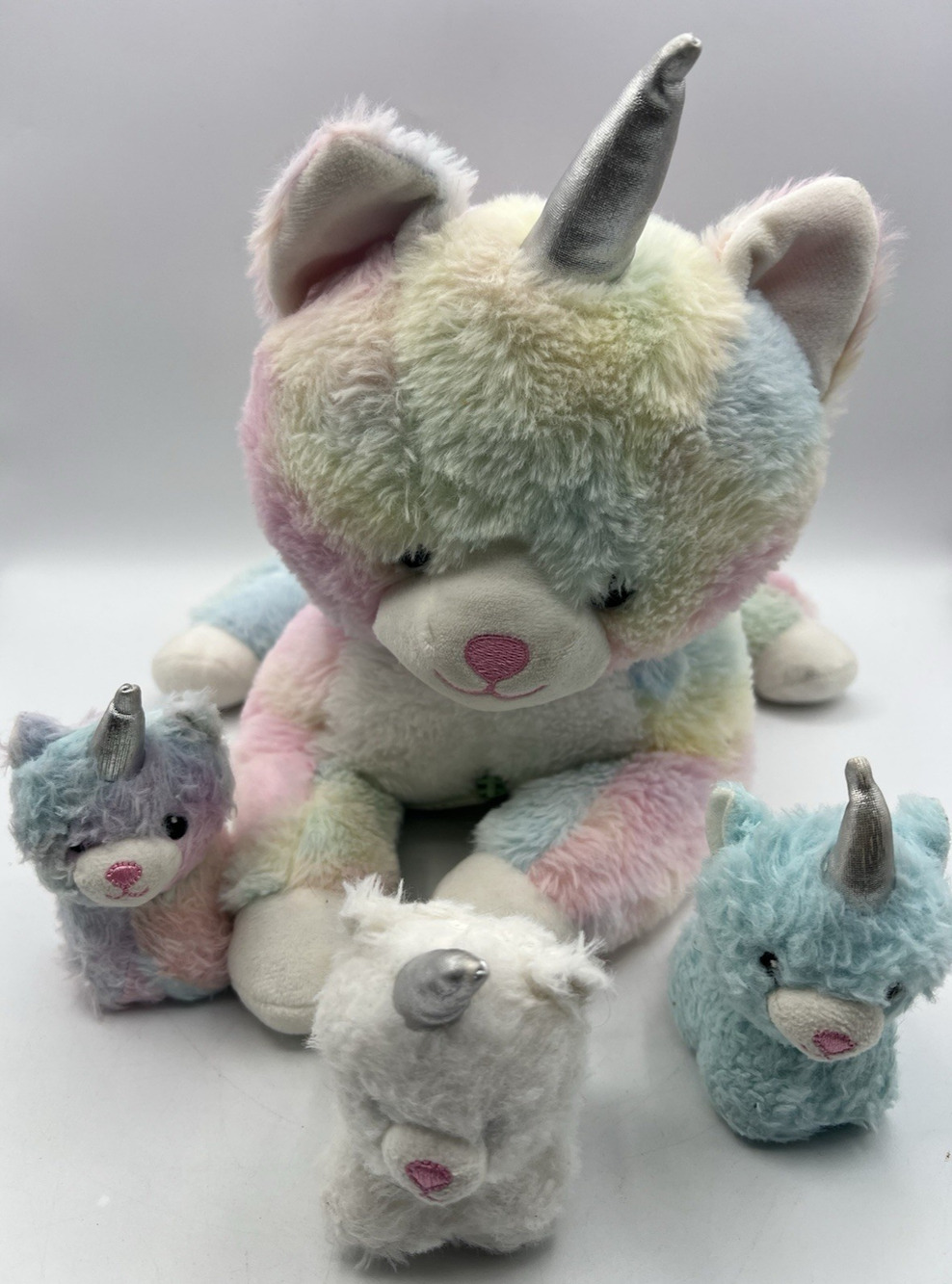 Snug A Babies Rainbow Unicorn Cat Plush With 3 Mini Babies Pastel Stuffed
